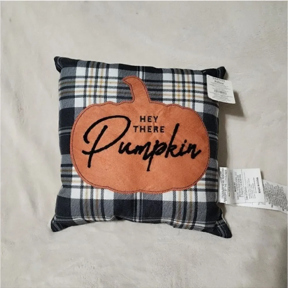 Hey, There Pumpkin Thanksgiving Halloween Buffalo Plaid Throw Pillow 12